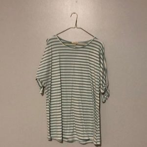 Mint Stripe Cold Shoulder Top